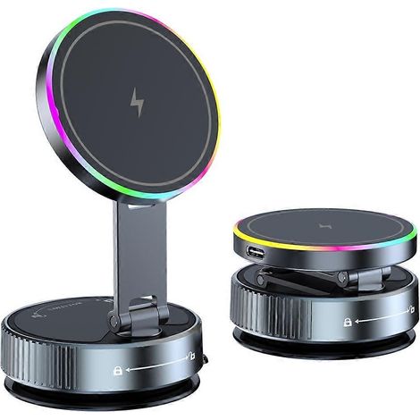 Chargeur magnétique sans fil pliable 15 W pour tableau de bord de voiture support magnétique rotatif à ventouse pour téléphone, compatible avec tous les modèles de voiture. (1/5)