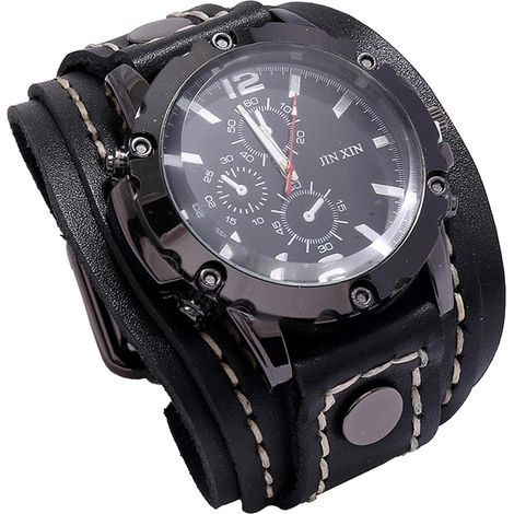 Punk Vintage Hommes Montre-Bracelet Homme Montre Bracelets Large Bracelet en Confortable Bande de Montre pour Hommes Homme Père