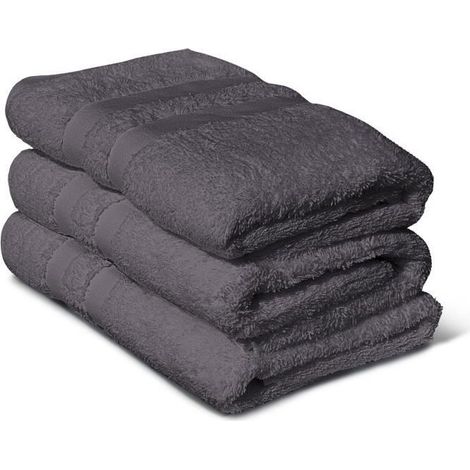 Lot de 3 serviettes de bain LOVELY HOME gris anthracite 50 x 100 cm 500 g/m² coton 100% (1/3)