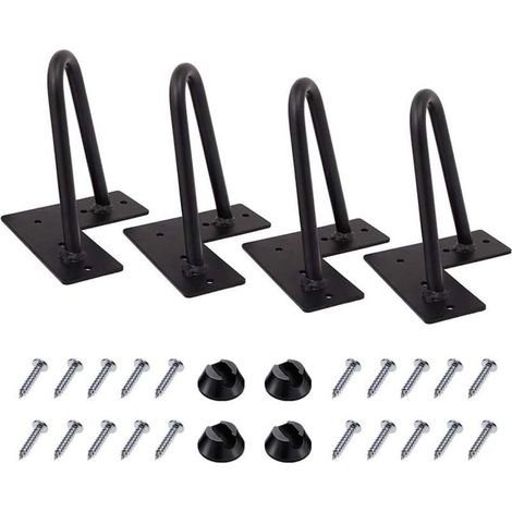 4 Pcs Jambes En Épingle À Cheveux 15cm De Longueur, Diy Furniture Metal Table Legs Perfect For Cabinet, Wardrobe, Tv Cabinets, Tiroirs, Table De Chevet, Diamètre De 10mm Satin Noir Two-Rod (1/5)