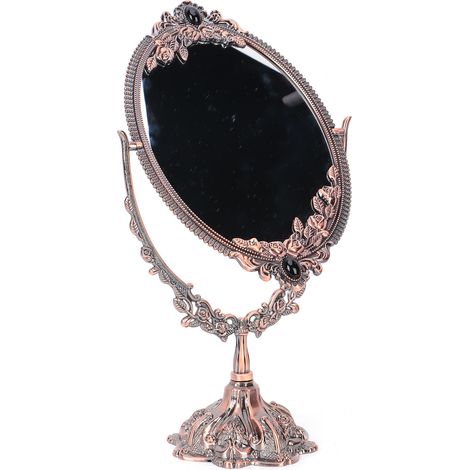 Miroir de maquillage double face en métal style européen rétro pour salle de bain, chambre et dressing (1/5)