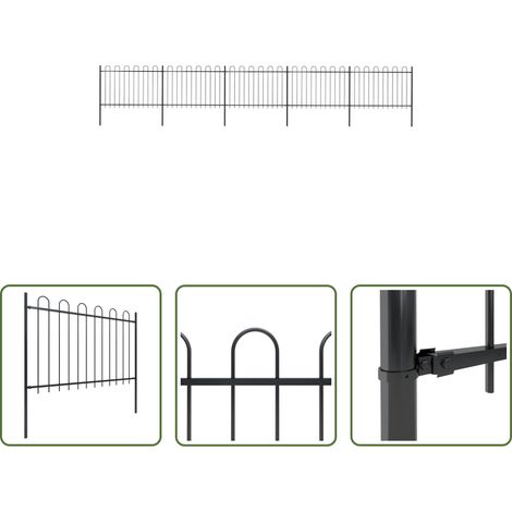 vidaXL Bügelzaun - Gartenzaun mit Bügel-Design Stahl 8,5 x 1,2 m Schwarz (1/5)