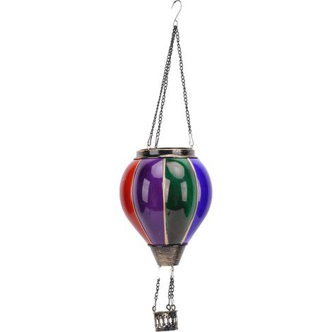 Ortviai Lanterne Solaire en Métal en Forme de Montgolfière F – 15 x 52 cm, Lumière Chaude, Étanche