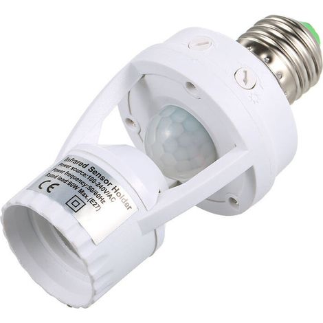Douille À Capteur De Mouvement - PIR E27 - 360° Détection - Réglage Lux Et Temporisation - 10 À 300 S - Pour Ampoules E27 - 1 Pièce (1/5)