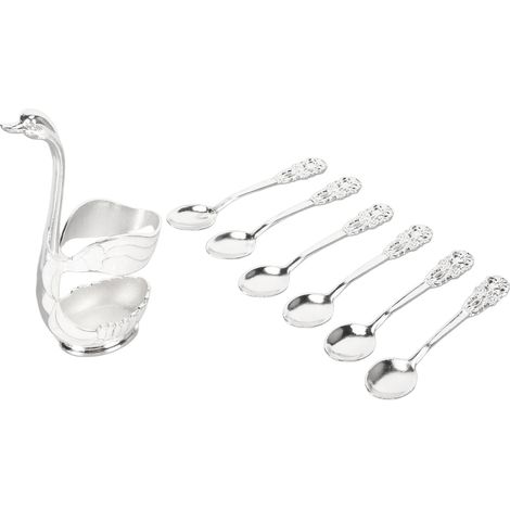 Cuillère à café Swan Silver, set de couverts desserts et fruits, porte-cuillère socle cygne, service à café élégant, 12 pièces (1/5)