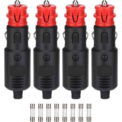 Set di 4 spine accendisigari da 12V/24V con fusibile da 10A per auto, camion e moto.