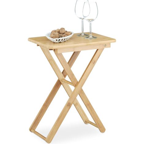 Table d'appoint pliable bambou table de jardin table console rectangle balcon terrasse HxlxP: 52 x 40 x 31 cm- nature (1/5)