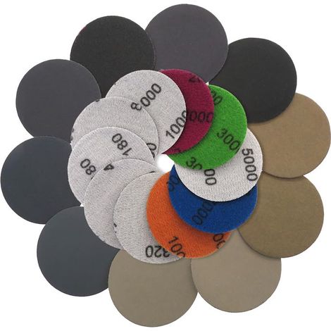 24 Pièces Disques Papier Abrasifs, 50mm Papier de Verre Sec à l'eau Disques Abrasif de Ponçage Humide et Sec, pour Métal Bois - Grain 1000/1500/2000/3000/4000/5000 (1/5)