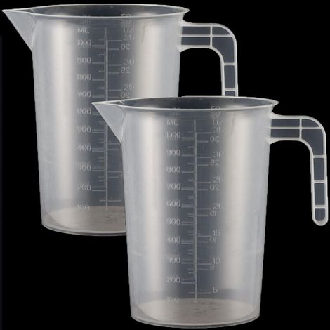 Lot de 2 verres doseurs en plastique avec poignée et graduation de gramme 1000 ml, résistants à la chaleur, convient à un usage alimentaire, 1 L (transparent) (1/5)