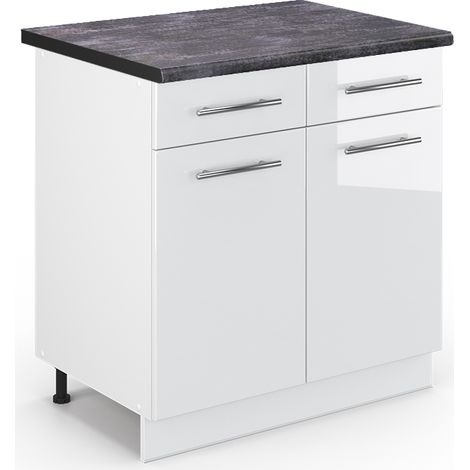 Küchenunterschrank Fame-Line, Weiß Hochglanz, 80 cm , AP Anthrazit, Vicco