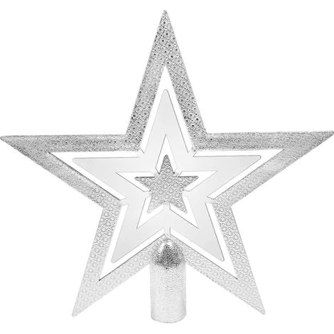 Glitzernde Weihnachtsbaumspitze, silberner Stern, Kunststoff-Weihnachtsbaum, Stern für Weihnachtsbaumspitze, 17 cm (1/5)