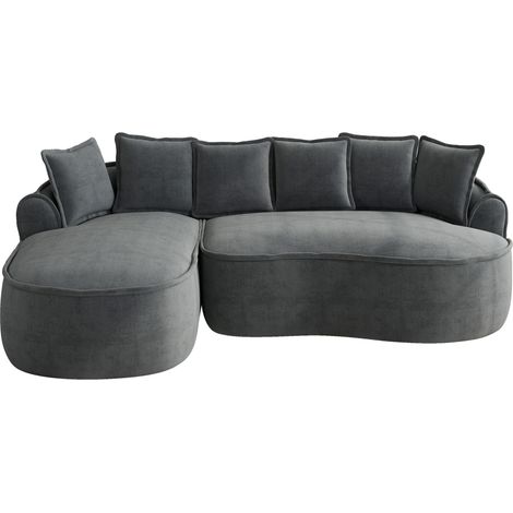 Canapé modulable en forme de L en tissu chenille gris avec méridienne profonde et larges accoudoirs (1/5)