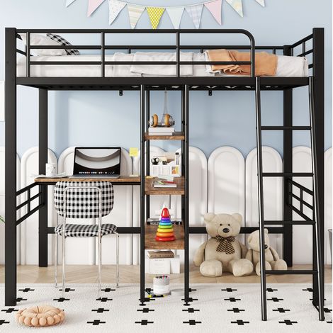 lit chambre enfant bureau rangement 90x200 métal noir OKMYHOME (1/5)