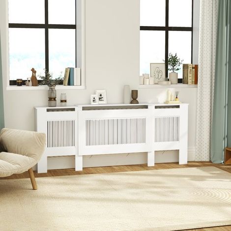 Buffet 125-201 x 19 x 81 cm extensible dessus rangement lamelles blanc abdeckung de chauffage (1/5)