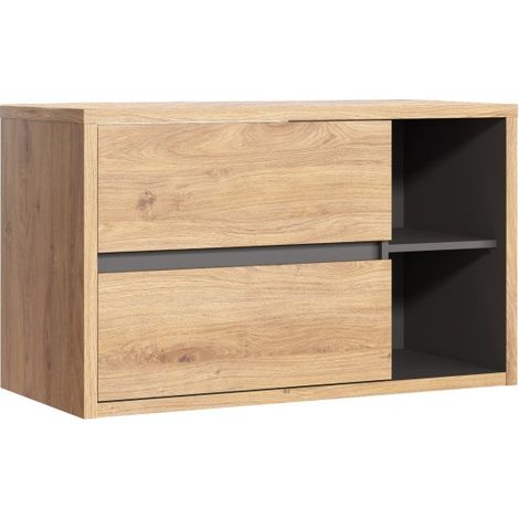Möbelwaschtisch MATT 100 cm – Helles Eichenholz und Anthrazitgrau – Modernes hängendes Design