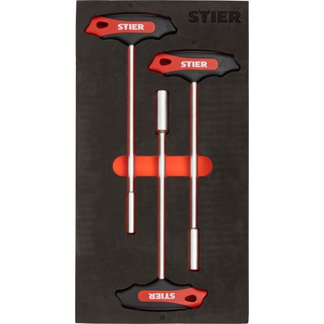 STIER T-Griff-Steckschlüssel-Satz mit Außensechskant SW 8 - 13 mm in Weichschaumeinlage (EVA), T-Schlüssel Set, T-Griff Set