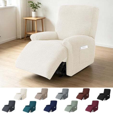 Housse Fauteuil Relax 1 Place, 4 Pièces Housses de Fauteuils Extensible, Housse pour Fauteuil Relax Électrique, Protège Fauteuil avec Protège-Accoudoirs et Poches (Beige Jaune) (1/5)