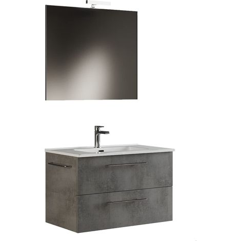 MaMa Store 60-Mobile Bagno Sospeso 60 CM Lavabo, Specchio e Lampada LED, L.62 X P.47 X H.53 cm, Legno, Grigio Cemento, L. 62 X P. 47 (1/5)