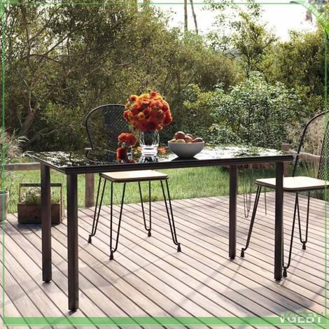 Table à manger de jardin - 319284 - Rectangulaire 200x100x74 cm - Acier enduit de poudre - Verre trempé (1/5)