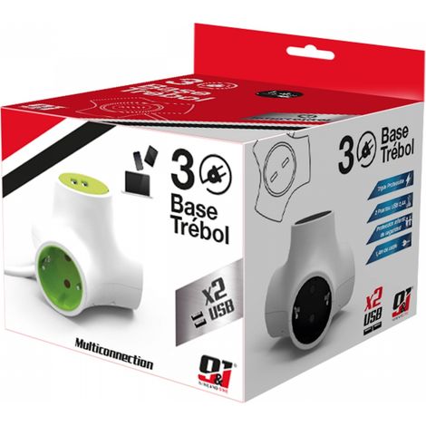 ORION91 Regleta de Enchufes Forma TREBOL 3 Tomas SCHUKO Longitud Cable 1,4 Metros y Cargador 2 USB Carga Rápida Nine&One - Pack x2 (1/5)