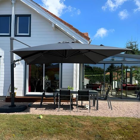 Grand Parasol Déporté 3,65 x 3,65 m Aluminium, Gris Mât renforcé Ø11 cm, Montage facile, Rotation 360°, Inclinaison 5 positions, Toile durable, Toile amovible et lavable (1/5)