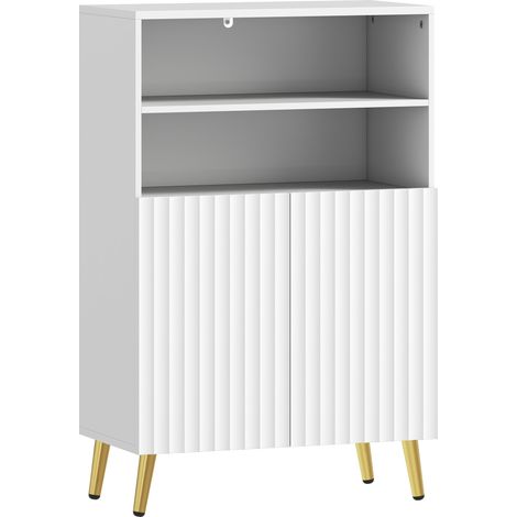Mueble de baño con puertas de cierre suave y 2 estantes abiertos, MDF, blanco
