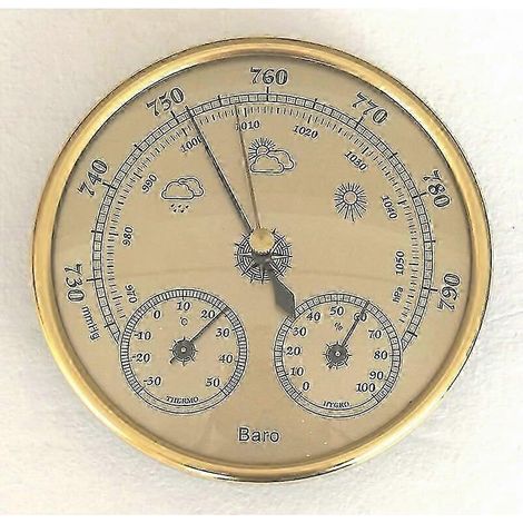 Station météo avec baromètre, hygromètre et thermomètre 3 en 1, analogique, murale, pour intérieur et extérieur. (1/4)