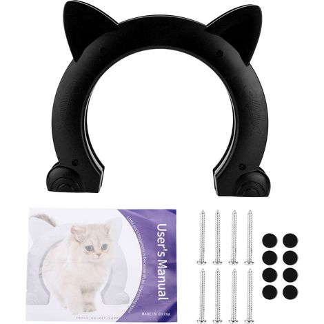 Passage pour chat en ABS avec motif d’os de poisson et forme de tête de chat, à fixer avec des vis sur les portes intérieures (1/5)