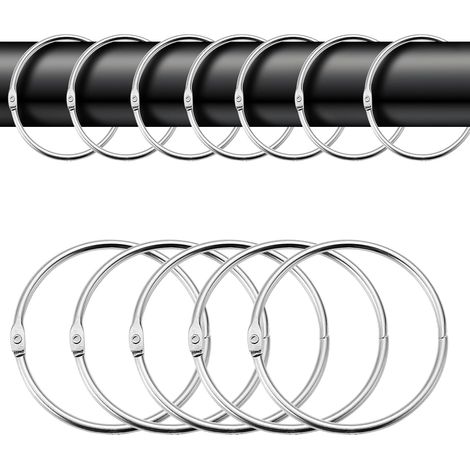 Lot de 40 Anneaux de rideau, Ouverture facile, Diamètre 50 mm, Métal argenté, Pour tringle et DIY