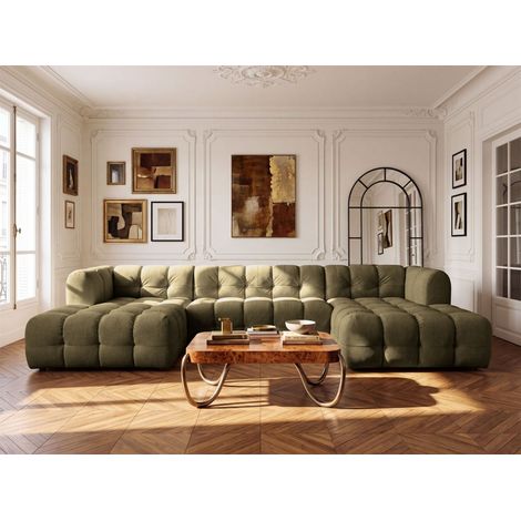 Wohnlandschaft Sofa U-Form SOLVIE in Stoff Moly Moosgrün (1/4)