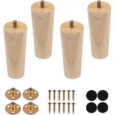 4 PCS Pieds de Meuble en Bois Massif,12 cm Pieds en Bois pour Canapé,Pieds Meubles Bois Rechange,Pieds Meubles Coniques avec Plaque de Montage Vis M8,Patins Antidérapants pourTable à Manger,Armoireden