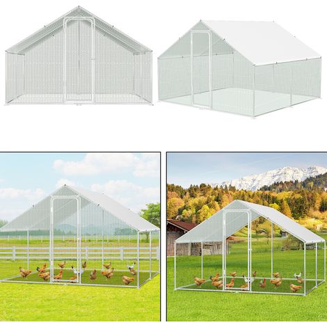 Wolketon Hühnerstall Hühnerhaus 3x3x2m Kleintierstall Freilaufgehege Kleintiergehege Voliere Freigehege Hühnerkäfig Geflügelstall Verzinkter Stahlrahmen mit Da