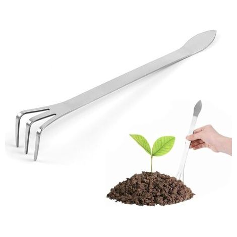 QORVA-Râteau Bonsai, Râteau Racine en Acier Inoxydable à 3 Dents, Poignée Ergonomique, pour Desserrer et Ameublir le Sol de Bonsaï, Outils de Jardinage Bonsaï Arbre pour Plantes Fleurs et Jardin