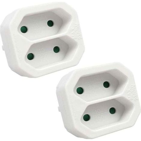 Adaptateur plat 2 en 1 - - 2 prises Schuko - 2300 W - 10 A - 250 V - Blanc - 2 pièces - Ignifugé - Certifié TÜV ENEVAOCT (1/4)