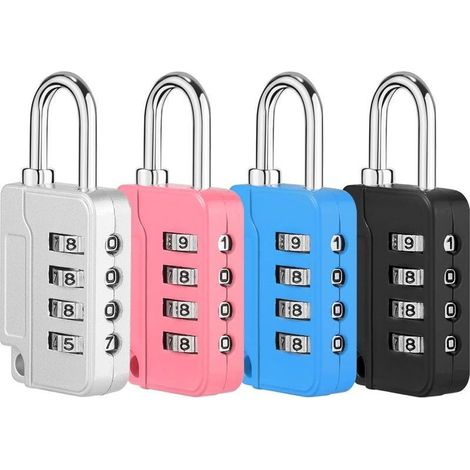 Stück 4-stellige Zahlenschlösser, kleine Schließfachschlösser aus Zinklegierung, Kofferschlösser für Kleiderschrank, Fitnessstudio, Gepäck (Schwarz, Silber, Rot, Blau) (1/5)