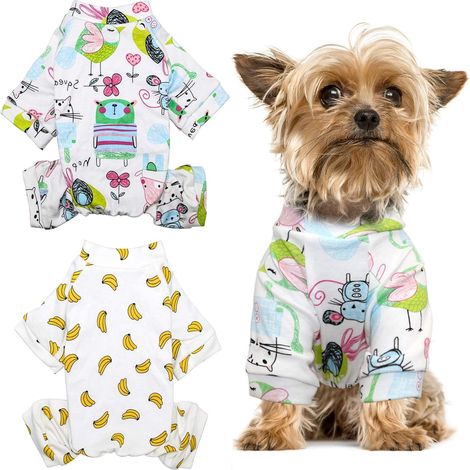 Lot de 2 pyjamas pour chiots à perles rares - Chemise pour chiot Pantalon en coton Collants confortables pour animaux de compagnie Little Mouse Banana S (1/4)