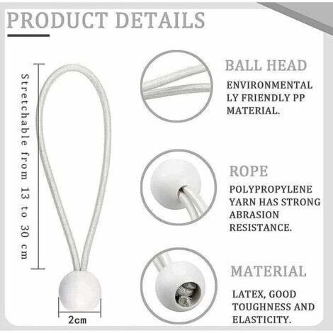 Lot de 50 Tendeur Elastique Cordons Élastiques avec Boules Sandow Elastique Boules Elastiques pour chapiteaux, tentes, bannières et bâches (1/3)
