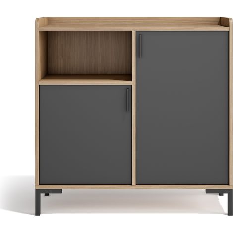 HERDASA, Buffet en mélamine 2 portes, Dover, noyer clair-graphite