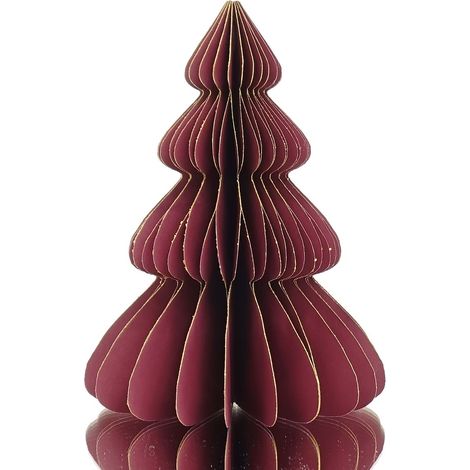 POSIWIO Weihnachtsdeko Tanne Weinrot mit Glitter Ø 10 cm Höhe 15 cm - Papier