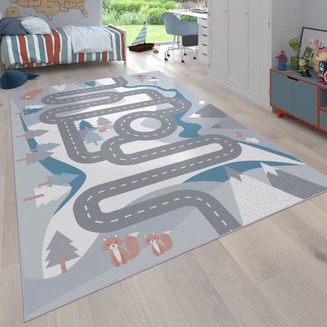 Tapis Pour Enfants, Tapis De Jeux Pour Chambre D'Enfant Motif Rues Avec Animaux Crème [80x150 cm] (1/3)