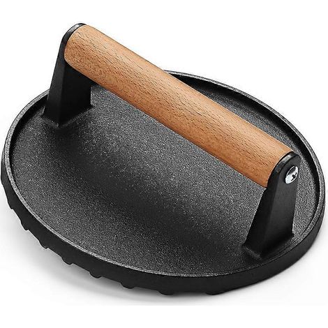 Presse à burger 7Inch rond fonte Smash bacon presse viande Steak bois poignée pour Griddle sandwich antiadhésif moule (1/5)