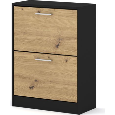 Mobiletto portascarpe IGA 2D con 2 ribalte – nero / rovere artisan