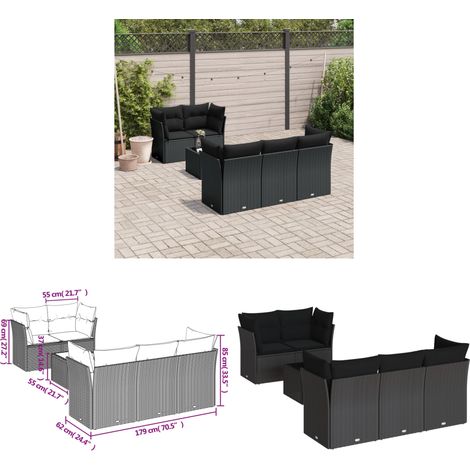 Salon de jardin 6 pcs avec coussins noir résine tressée - Ensemble Salon De Jardin - Mobilier De Jardin - Salon D'extérieur - Résine Tressée - Rotin Synthétique - Home & Living (1/3)