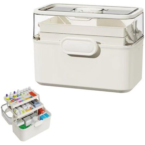 BUNTHAUS Boite a pharmacie, Rangement pour médicaments, Boite rangement medicament maison 3 niveaux, portable et pliable, pour médicaments pour la maison (1/5)
