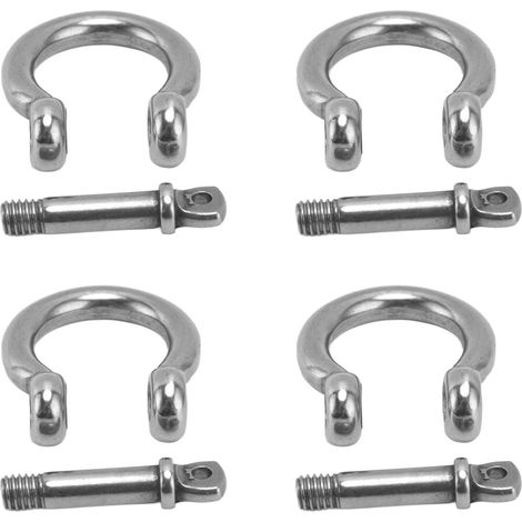 Lot de 4 manilles en acier inoxydable 304 forme arc avec axe vissé anneau D pour levage naval transport fixation M10 (1/5)