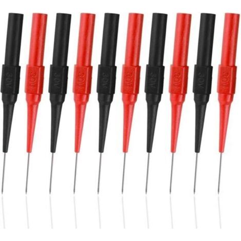 Pointes de Mesure pour Multimètres, 10 Pièces 0,7 mm Sonde de Test Multimètre, Aiguille de Perçage d'Isolation, Câble Fiche Banane Amovible (Rouge + Noir)