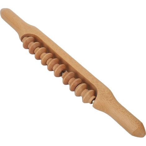 Rouleau de massage corporel en bois de bouleau, 10 roues, version courte, pour usage domestique. Bâton de massage.-AquaForge (1/5)