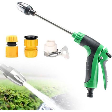 Nettoyeur haute pression Turbo - Pistolet de lavage auto - 3 raccords - Pistolet pour tuyau d'arrosage - Accessoires pour nettoyeur haute pression - Pour jardin, voiture et nettoyage - Vert (1/5)