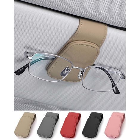 Clip pour lunettes de voiture beige, 9,54,5 cm, 1 pièce, rangement pour pare-soleil, clip/étui multifonctionnel pour lunettes de voiture. (1/5)