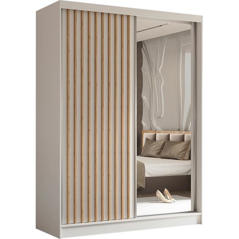 AX LIVING Cabinio Weiß Schrank mit Spiegel 160 Eiche Artisan Lamellen